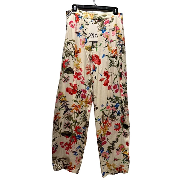 NEW Zara Women's Wide Leg Floral Pants Silky - Picture 1 of 9